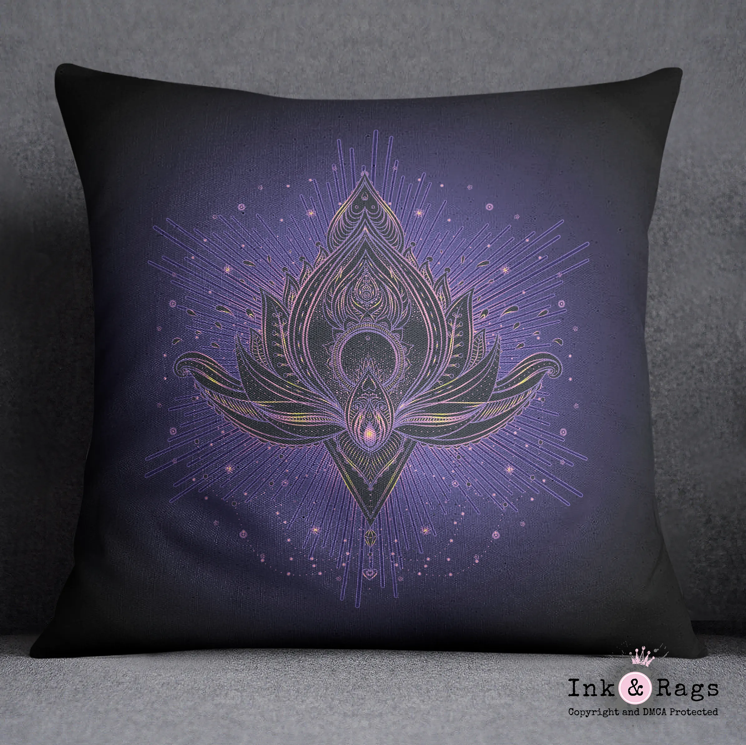 Purple Blue Tattoo Style Lotus Decorative Throw and Pillow Cover Set