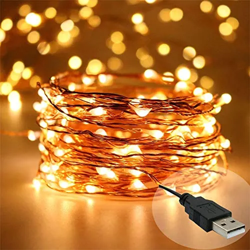 Quace Copper String Led Light 10M 100 LED USB Operated Wire Decorative Fairy Lights Diwali Christmas Festival - Warm White