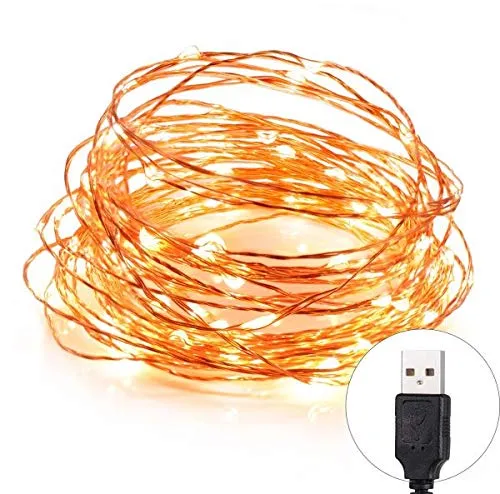 Quace Copper String Led Light 10M 100 LED USB Operated Wire Decorative Fairy Lights Diwali Christmas Festival - Warm White