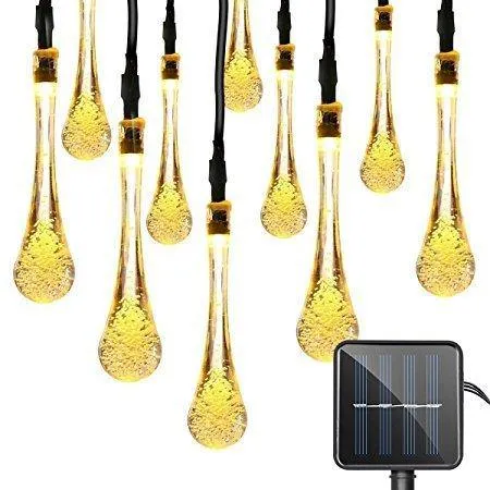 Quace Solar String Lights 6m/20ft 30 LED Water-Resistant Lights Festival Decoration Crystal Water Drop String Lights for Indoor Outdoor Bedroom Patio Lawn Garden Party Decorations - Warm White