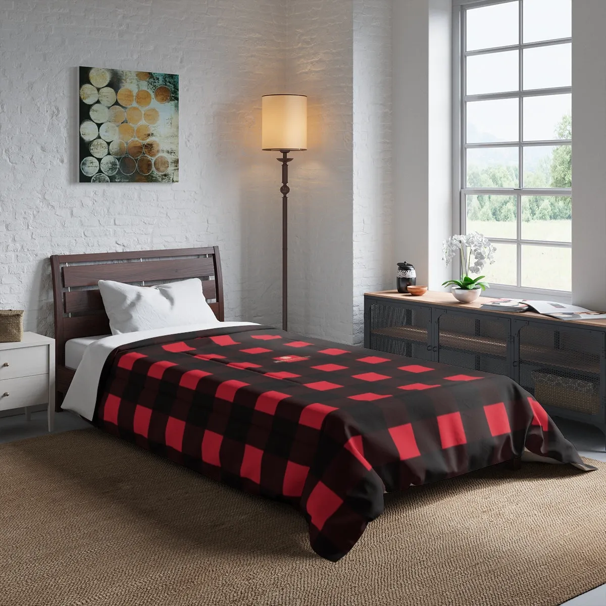 Red Buffalo Plaid Print Comforter, Best Comforter For King/Queen/Full/Twin Bed- Printed in USA