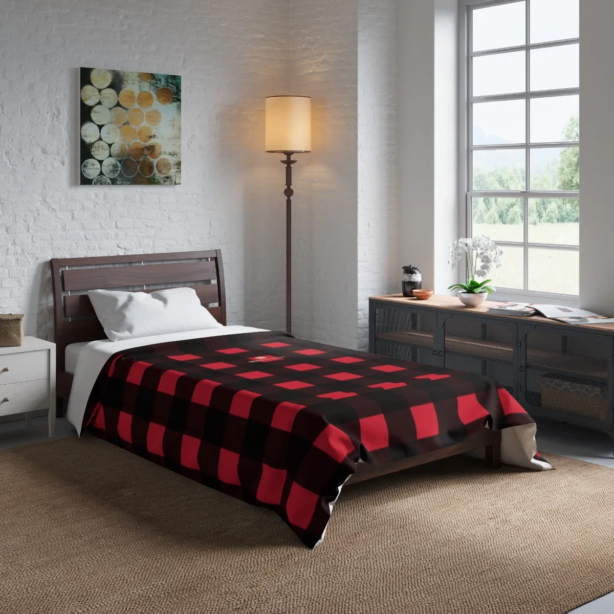 Red Buffalo Plaid Print Comforter, Best Comforter For King/Queen/Full/Twin Bed- Printed in USA