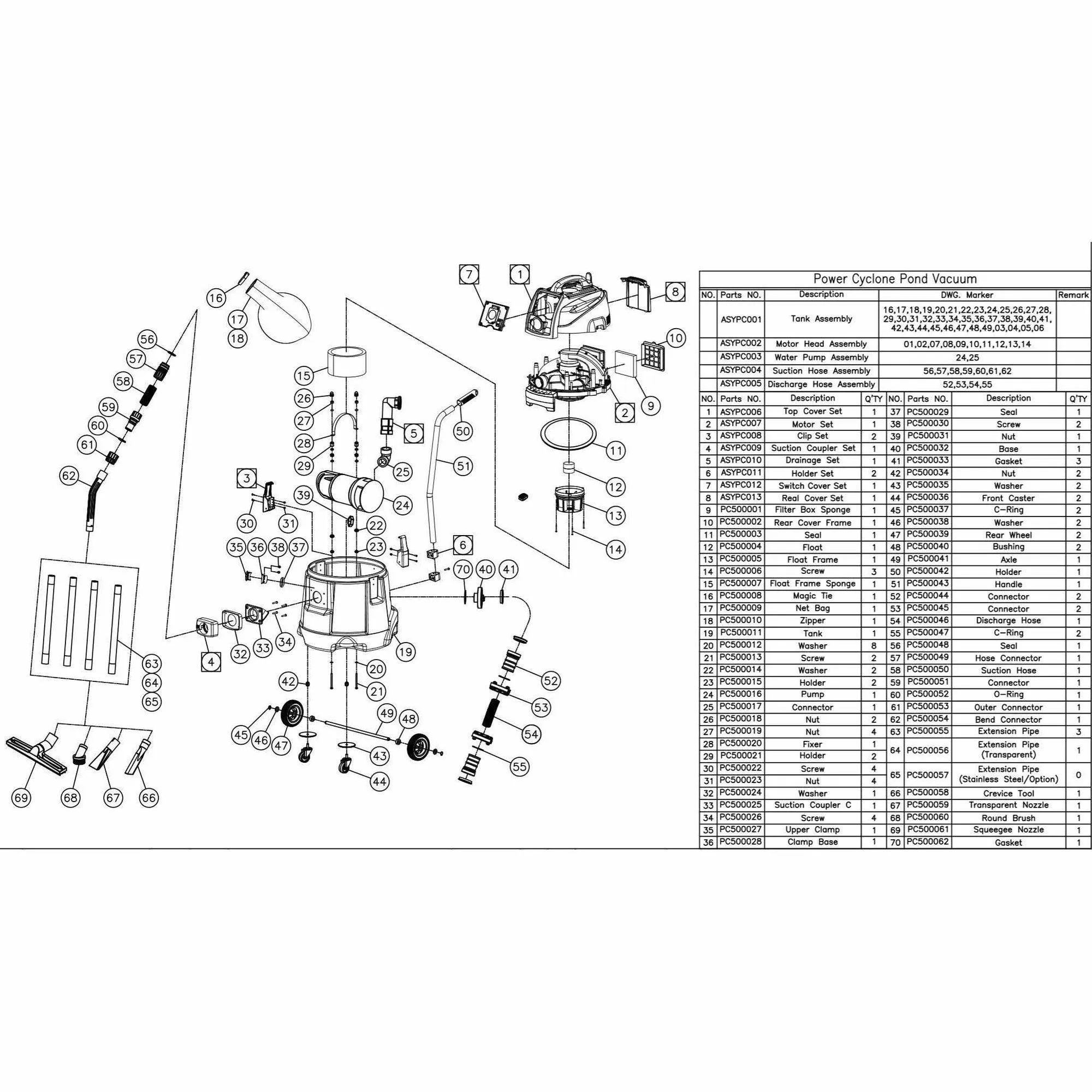 Replacement Parts for Matala Power Cyclone Pond Vacuum