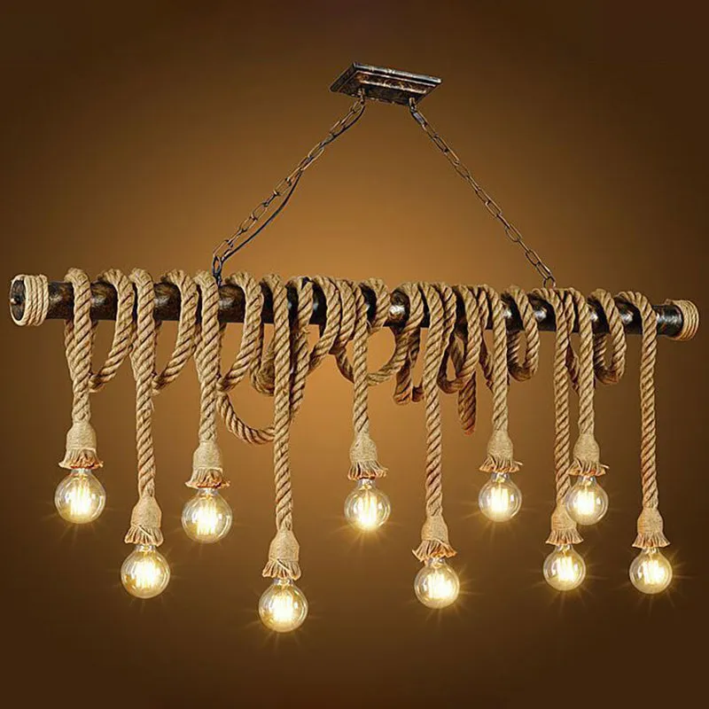 Retro Hemp Rope Exposed Bulb Pendant Light Fixture for Ceiling, Ideal for Restaurants - Flaxen Island Lighting