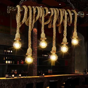 Retro Hemp Rope Exposed Bulb Pendant Light Fixture for Ceiling, Ideal for Restaurants - Flaxen Island Lighting