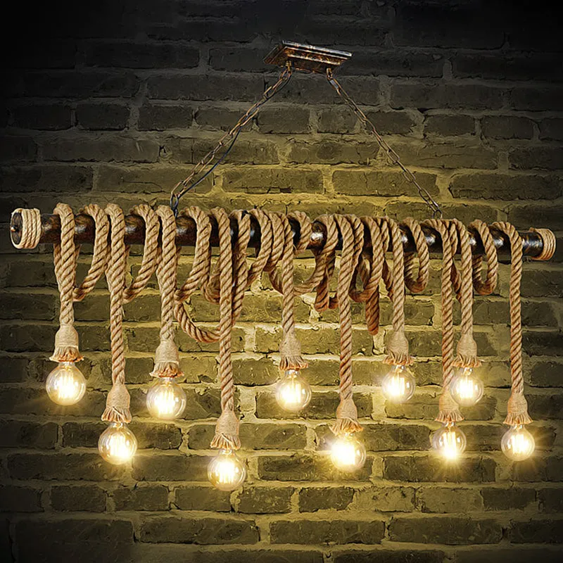 Retro Hemp Rope Exposed Bulb Pendant Light Fixture for Ceiling, Ideal for Restaurants - Flaxen Island Lighting