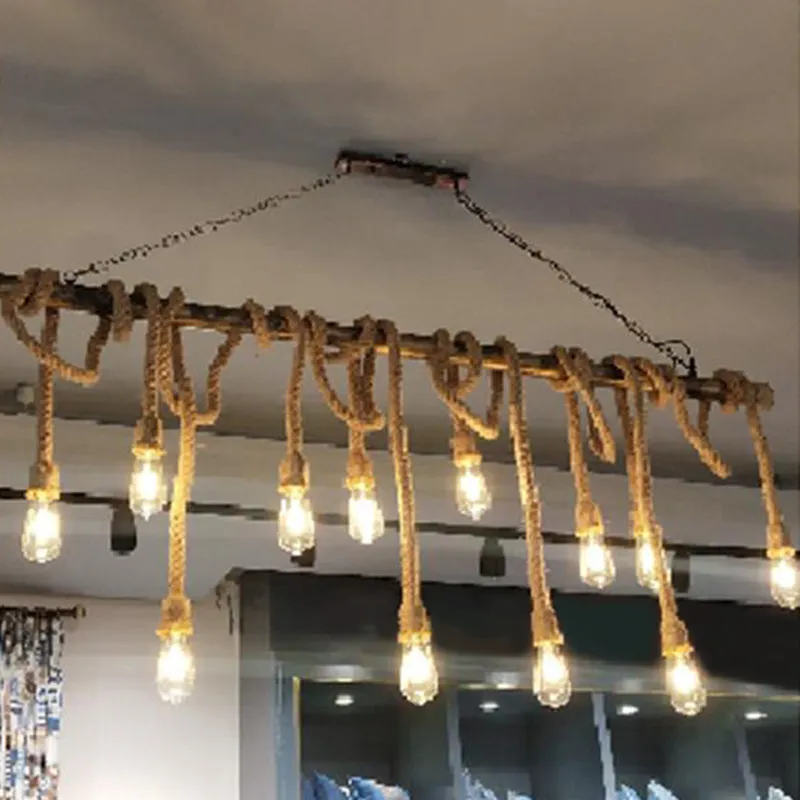 Retro Hemp Rope Exposed Bulb Pendant Light Fixture for Ceiling, Ideal for Restaurants - Flaxen Island Lighting