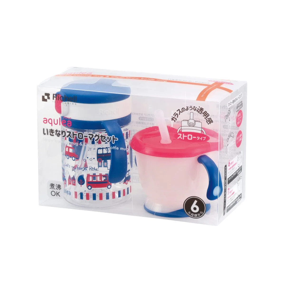 Richell - Aqulea Baby Step Up Straw Training Cup and Water Bottle Mug Set