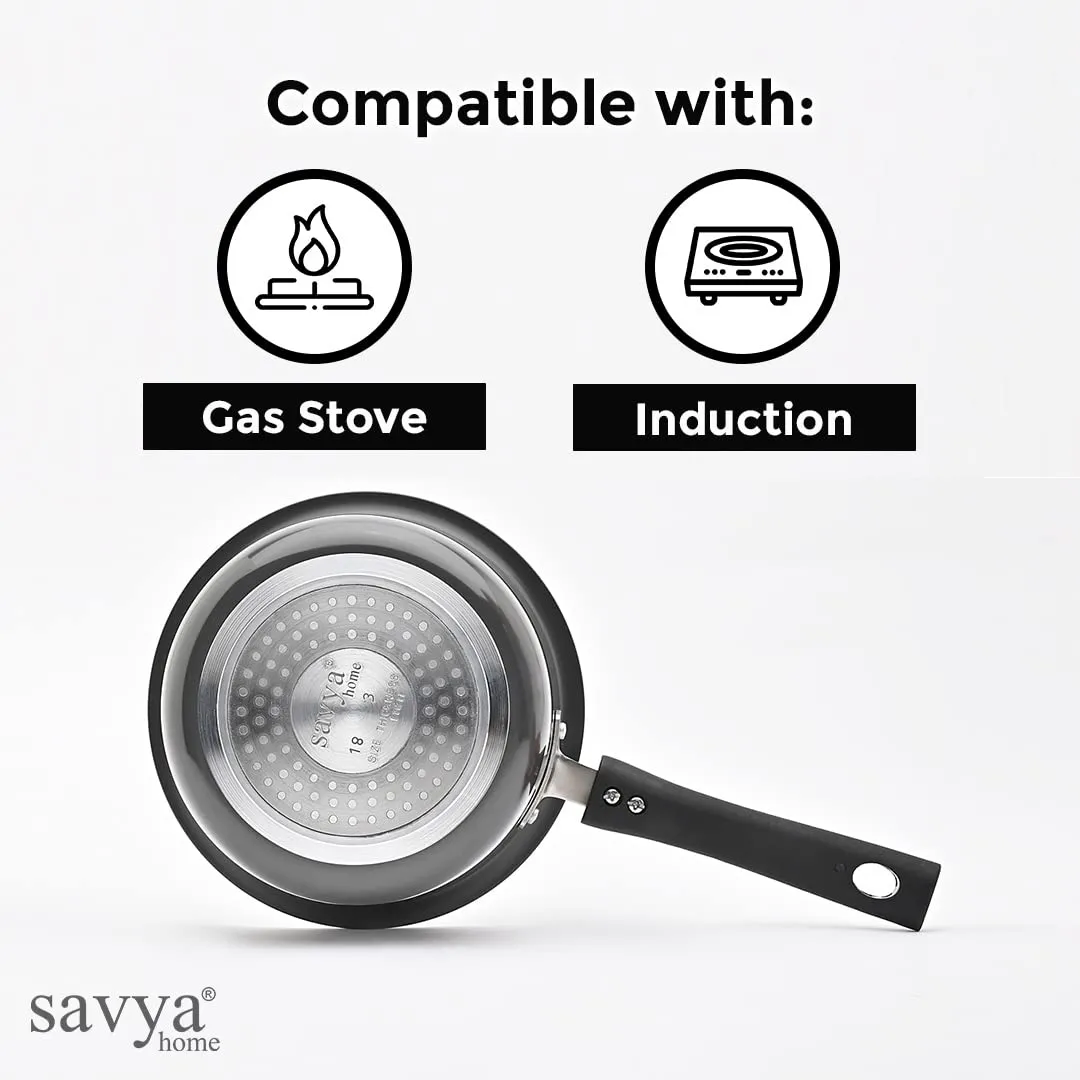 Savya Home Hard Anodized Aluminum Sauce Pan with Stainless Steel Lid | Non-Toxic, Non-Reactive, Durable & Scratch Resistant | Gas stove & Induction Cookware Set (1.6 L)