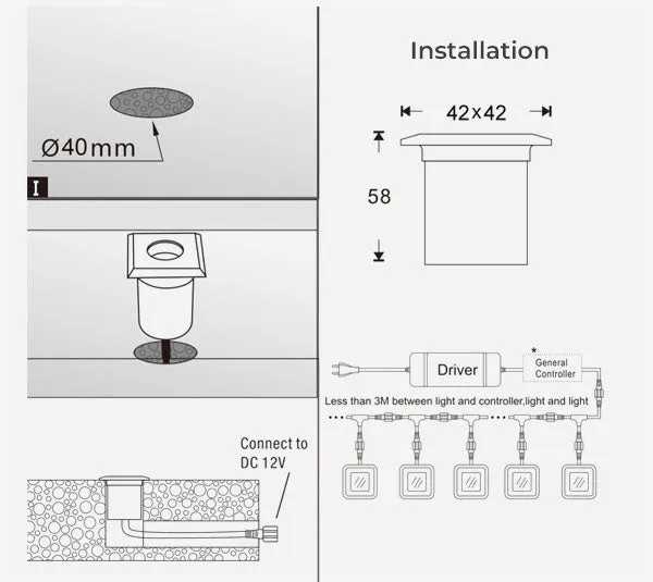 (SC-F107A) 12V Outdoor Floor Lamp Waterproof IP67 LED Underground spot light 1-1/4" CUTOUT