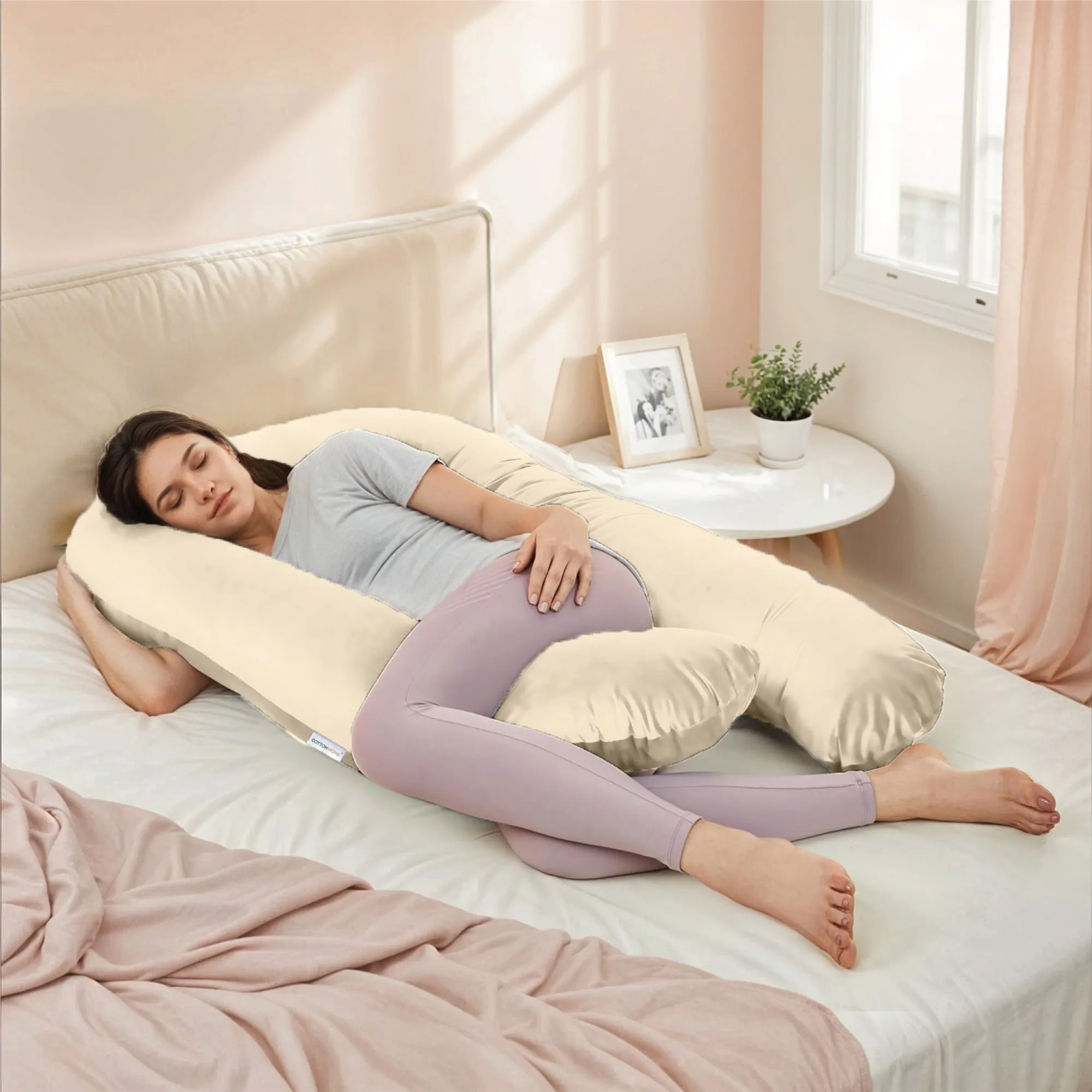 Serenity Velvet Pregnancy Pillow U-Shape Full Body Pillow  With Removable Cover Ivory