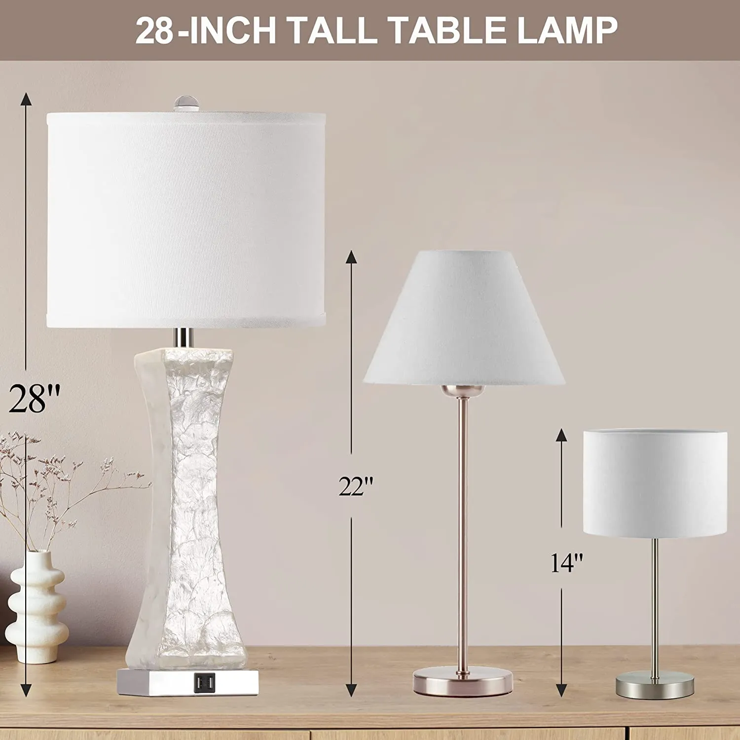 Set of 2 Touch Control Table Lamps, 28-inch Tall Coastal