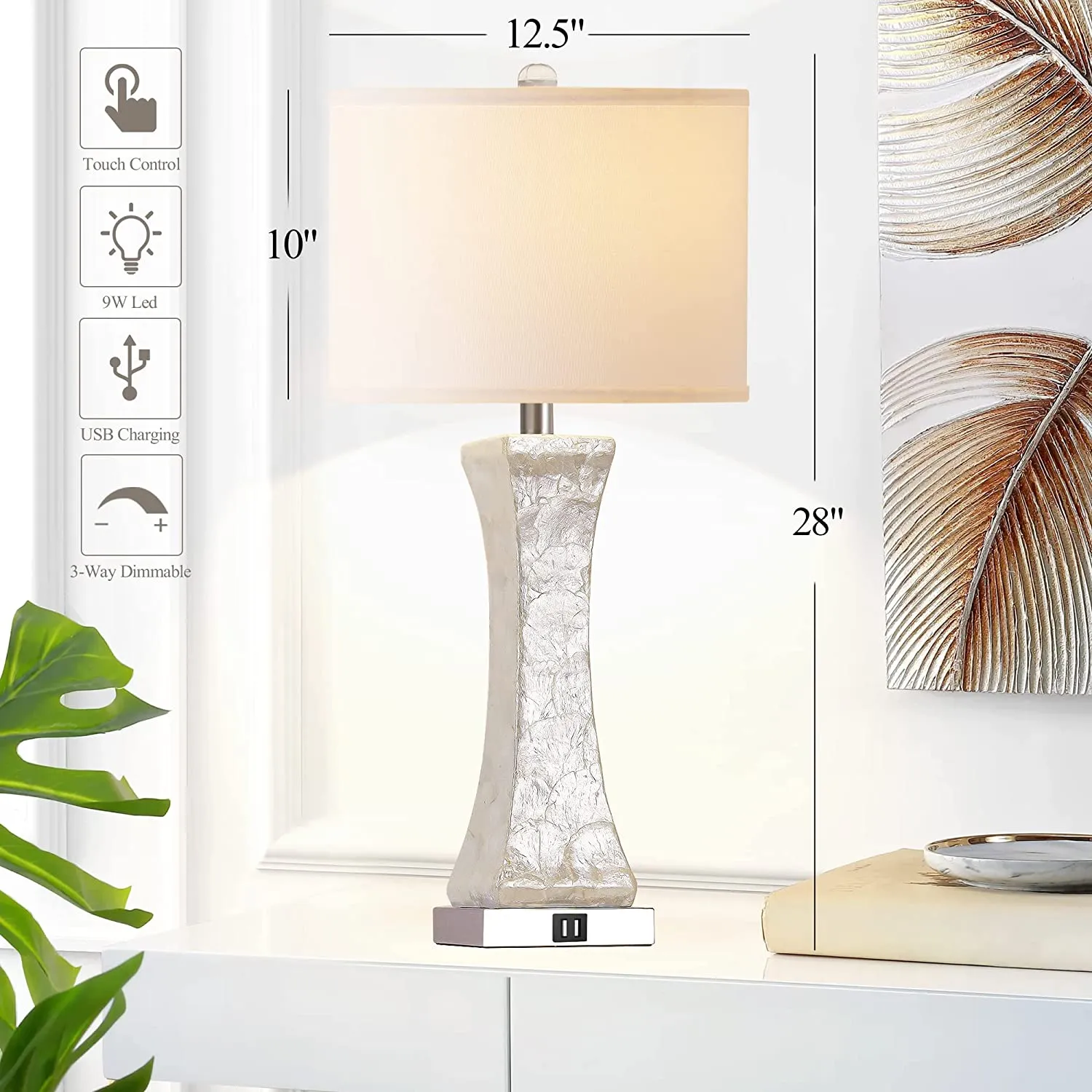 Set of 2 Touch Control Table Lamps, 28-inch Tall Coastal