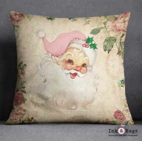 Shabby Chick Pink Santa Holiday Pillow