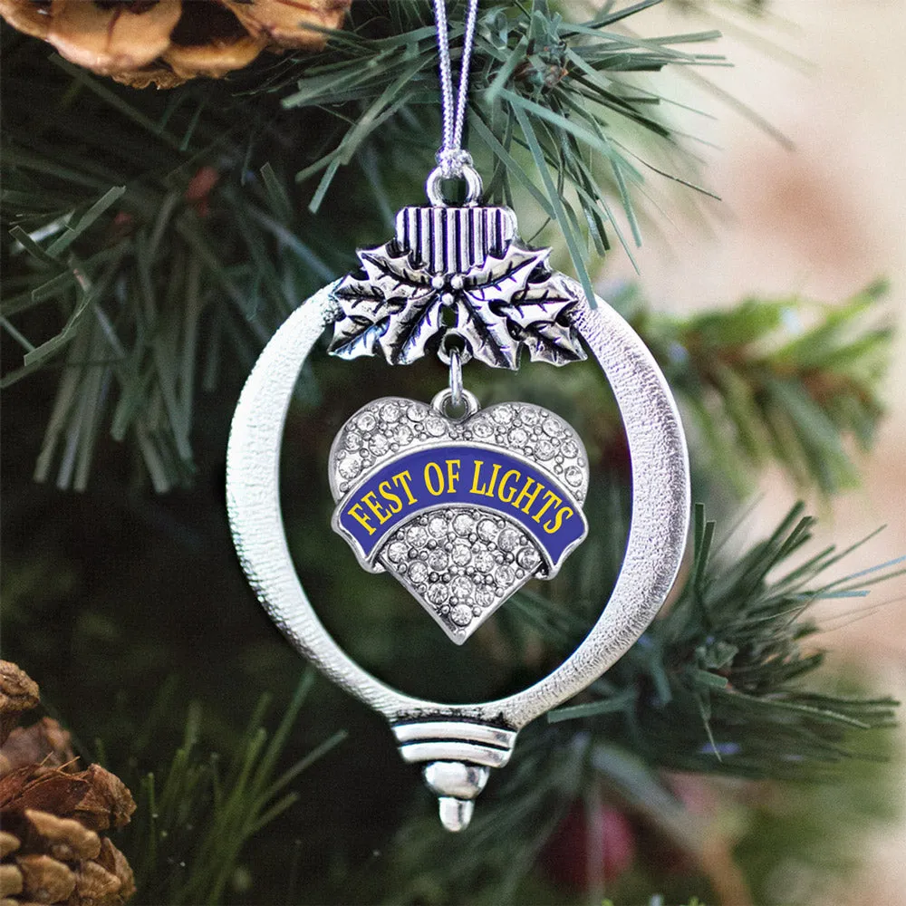 Silver Fest of Lights Pave Heart Charm Holiday Ornament