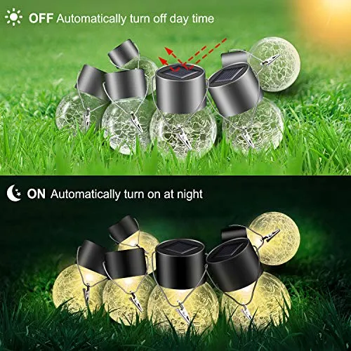 Solar Outdoor Lights Decorative 12 Pack, Hanging Solar Garden Lights Waterproof, Solar Powered Globe Lantern Cracked Glass Ball Lights for Yard Patio Fence Tree Umbrella Holiday Decoration,Warm White