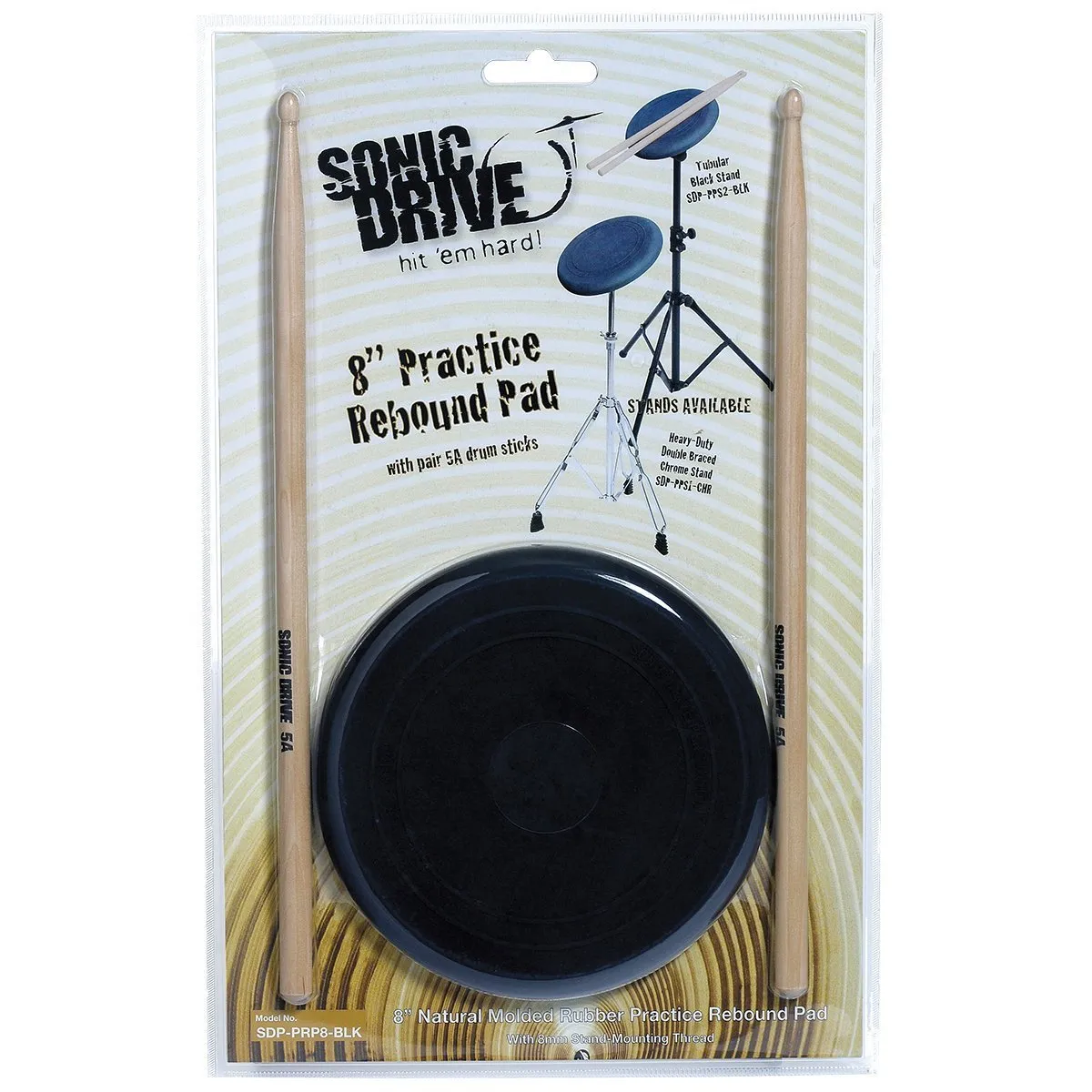 Sonic Drive Natural Rebound Drum Practise Pad Set (8")