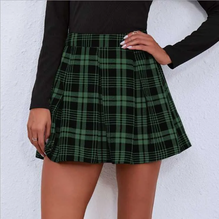 Stitching Plaid Skirt