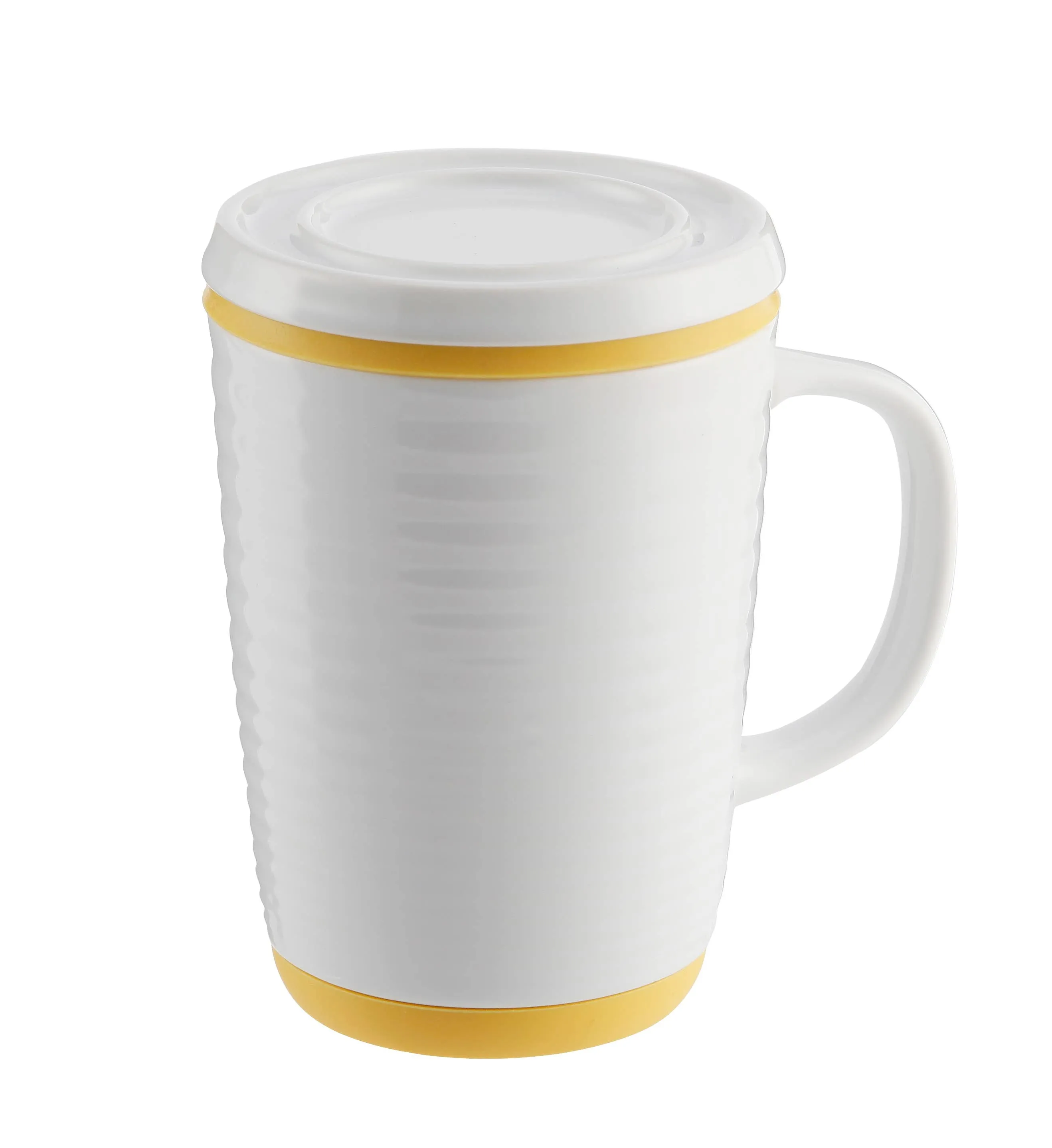 Tea Infuser Mug Ripple 16 oz White with Yellow Silicone