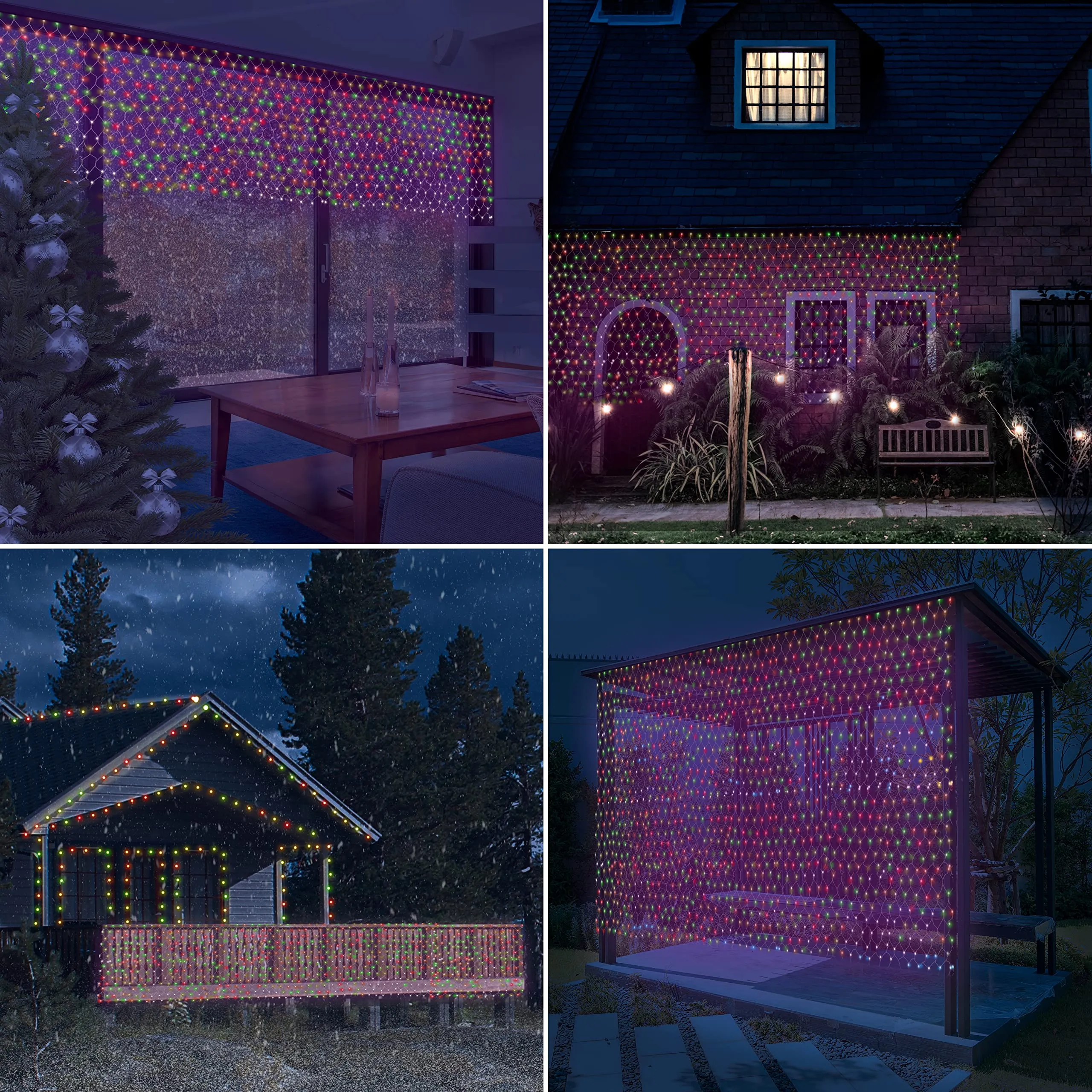 The Christmas Workshop 77970 150 LED Multi-Coloured Christmas Net Lights / Curtain Style Window Lights / 8 Different Modes / Mains Powered / Indoor and Outdoor / 1.5M x 1M