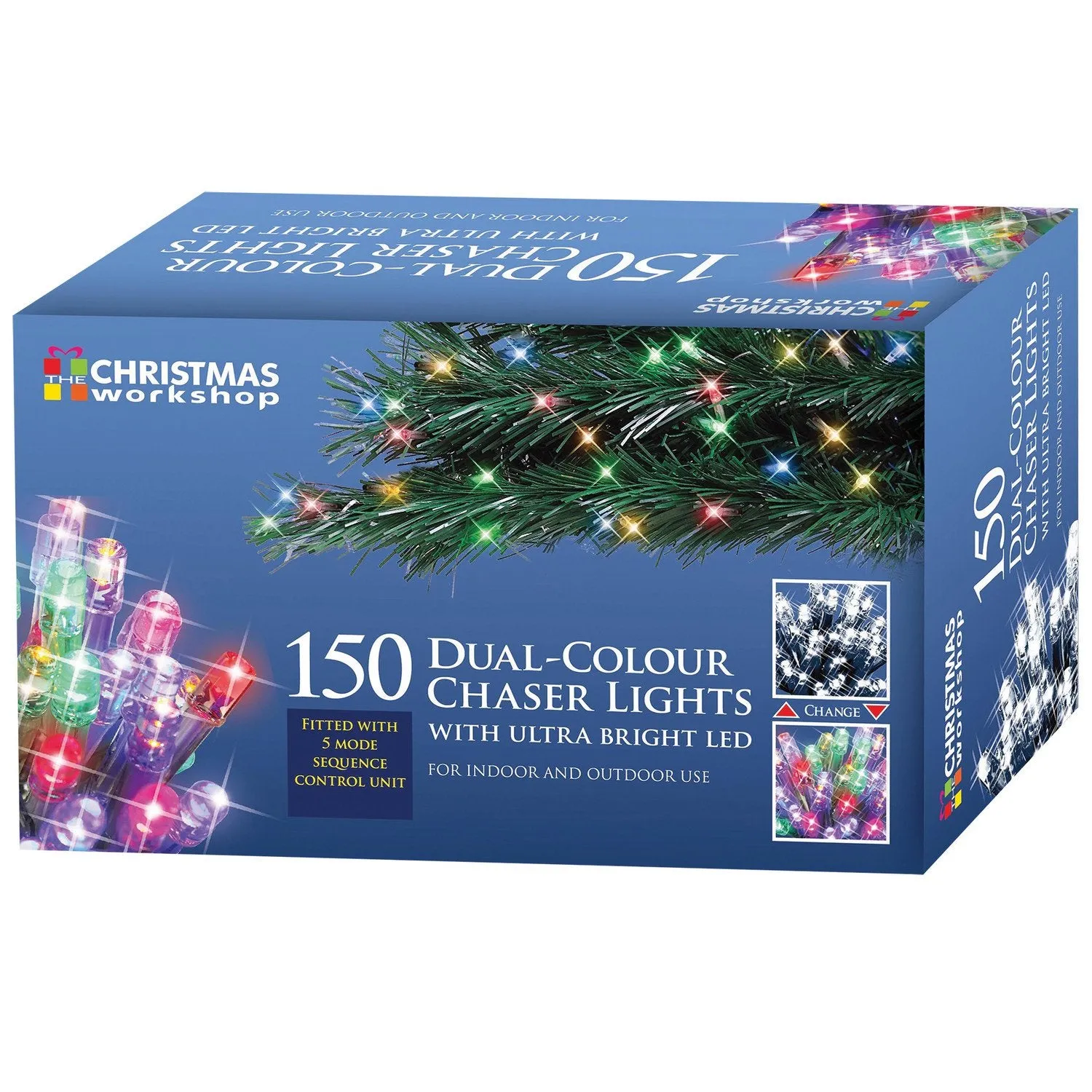 The Christmas Workshop 79360 150 LED Dual Coloured Chaser Christmas Lights | Multi-Coloured & Warm White Colours | Indoor/Outdoor Christmas Lights | Christmas, Weddings & Gardens | 5 Functions | 10.5