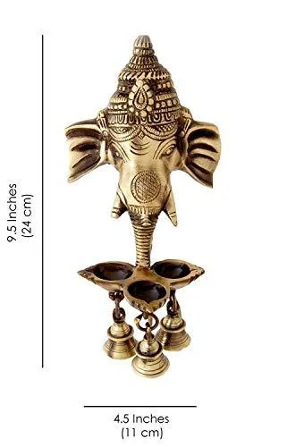 Two Moustaches Brass Ganesha Wall Hanging Deepak with Bells | Home Decor Diya |