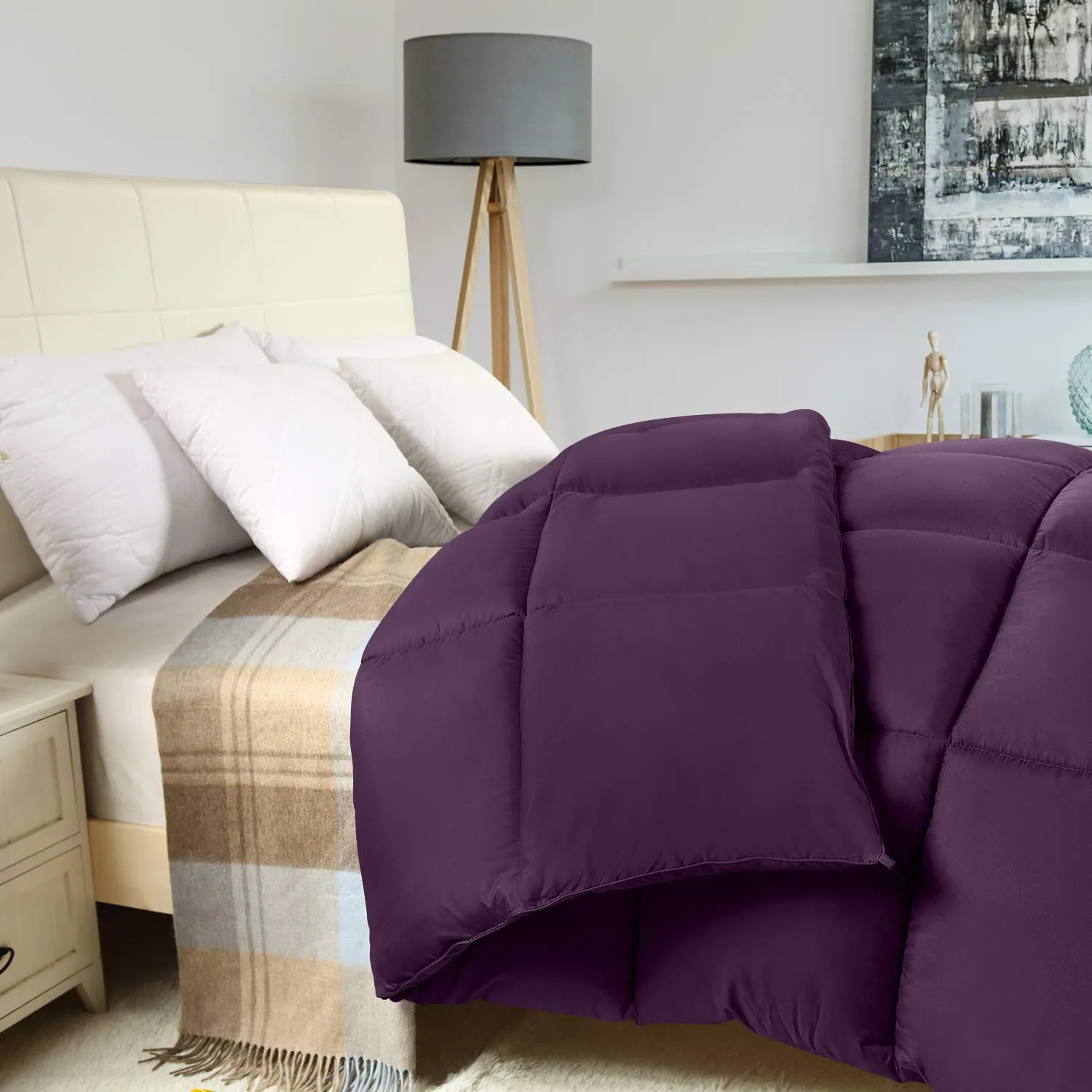 Utopia Bedding Comforter Duvet Insert - Quilted Comforter with Corner Tabs - Box Stitched Down Alternative Comforter (Queen, Plum/Purple)