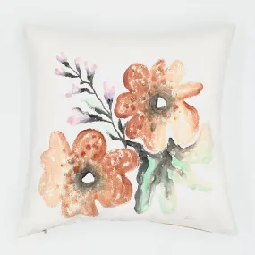 Vibrant Floral Hand-Painted Throw Pillow Cover 16x16