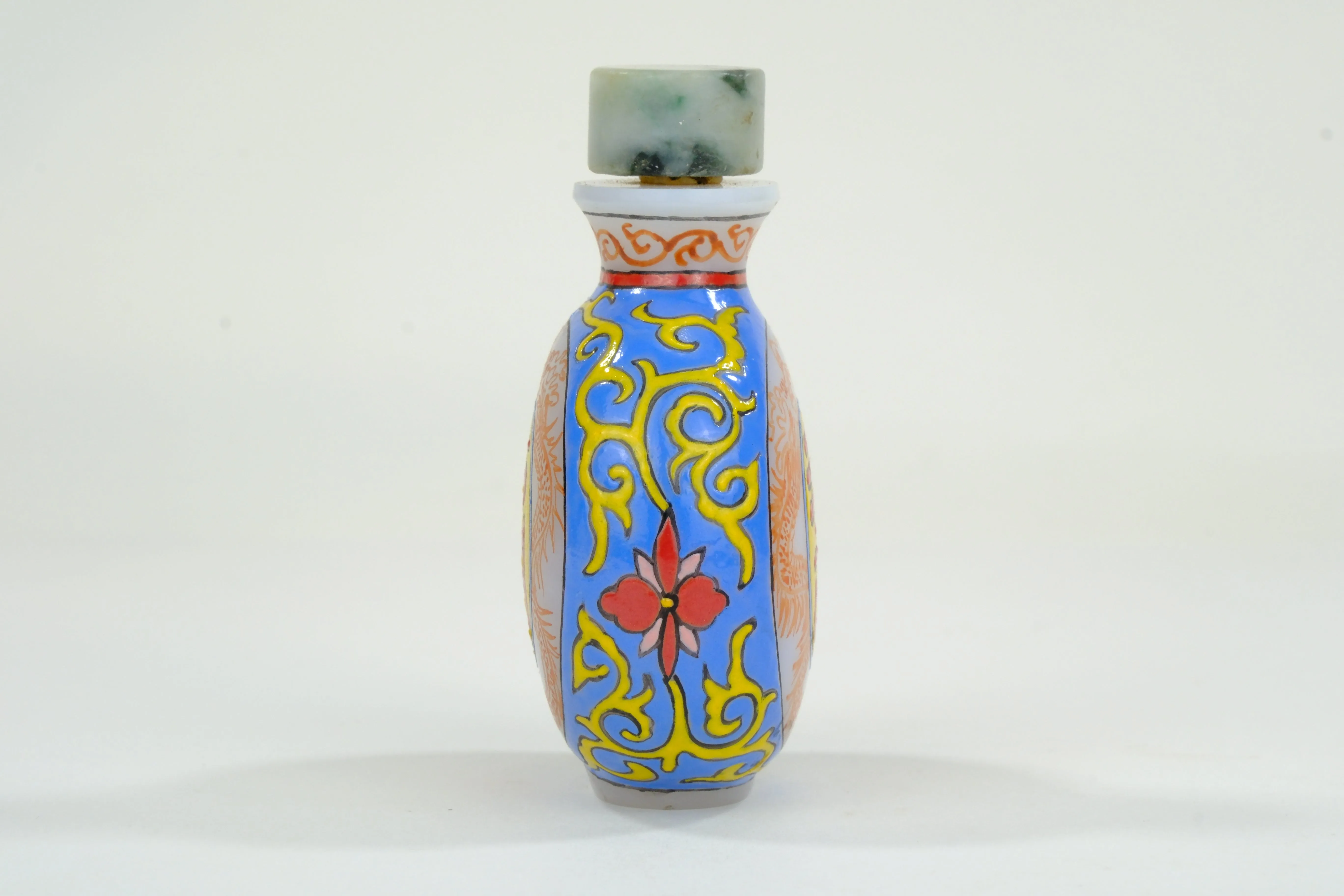 Vintage Chinese Glass Painted Snuff Bottle Good Luck Motif 3"