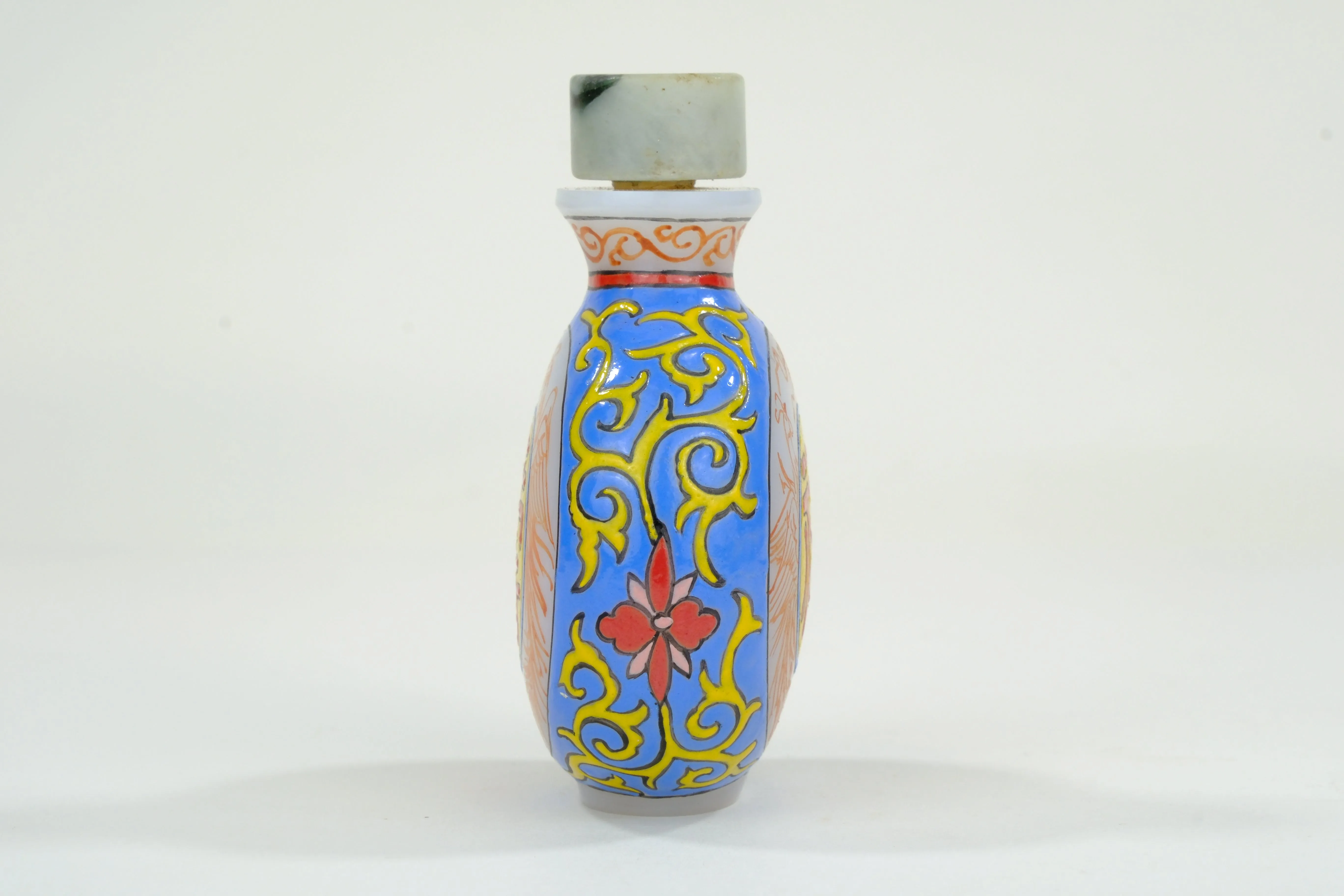 Vintage Chinese Glass Painted Snuff Bottle Good Luck Motif 3"