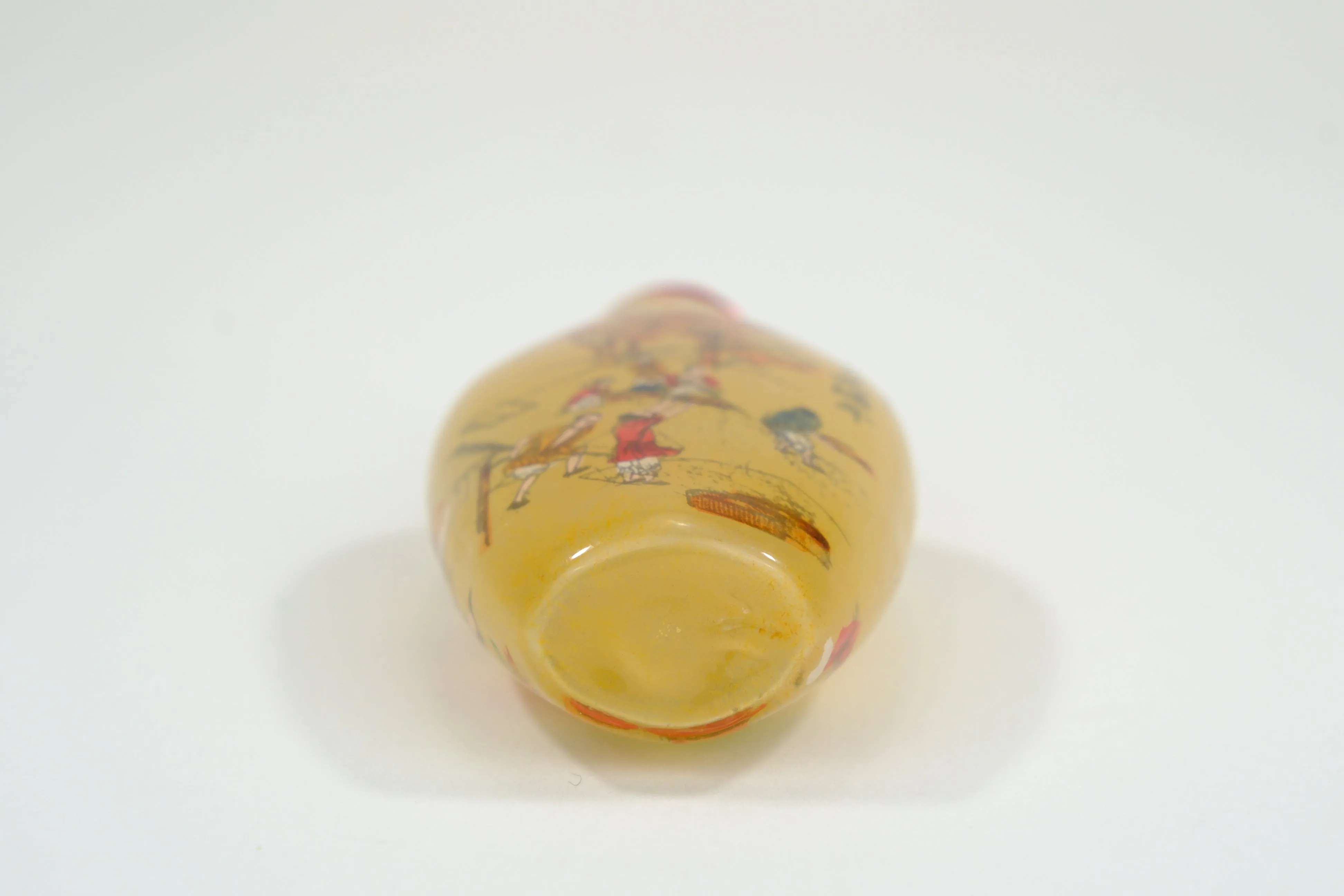 Vintage Chinese Glass Reverse Painted Snuff Bottle w/Stopper 3"