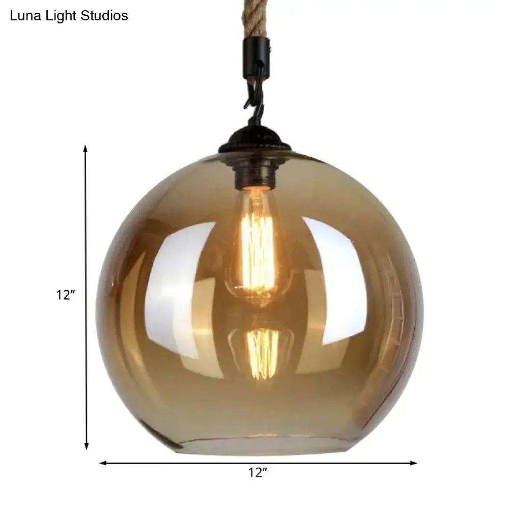 Vintage Style Amber Glass Pendant Light with Hanging Rope for Restaurants