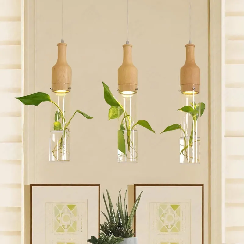 Viola - Glass Bottle Shaped Planter Light - Clear Glass Bedroom Pendant