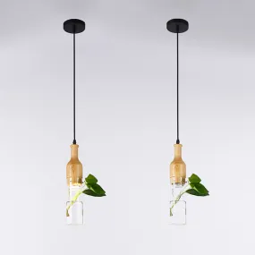 Viola - Glass Bottle Shaped Planter Light - Clear Glass Bedroom Pendant