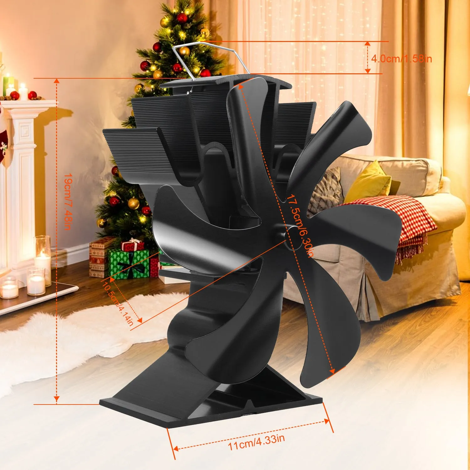 VODA Wood Burner Stove Fan Heat Powered Stove Fan with Bracket for Buddy Heater/Pellet/Wood stove/Fireplace