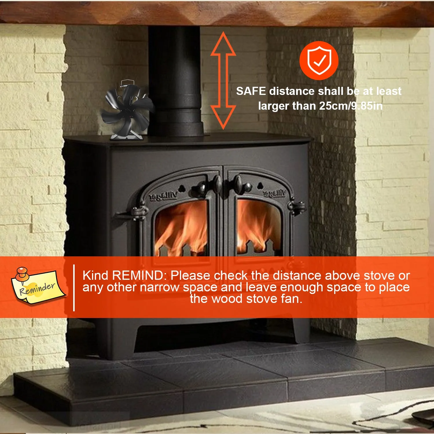 VODA Wood Burner Stove Fan Heat Powered Stove Fan with Bracket for Buddy Heater/Pellet/Wood stove/Fireplace