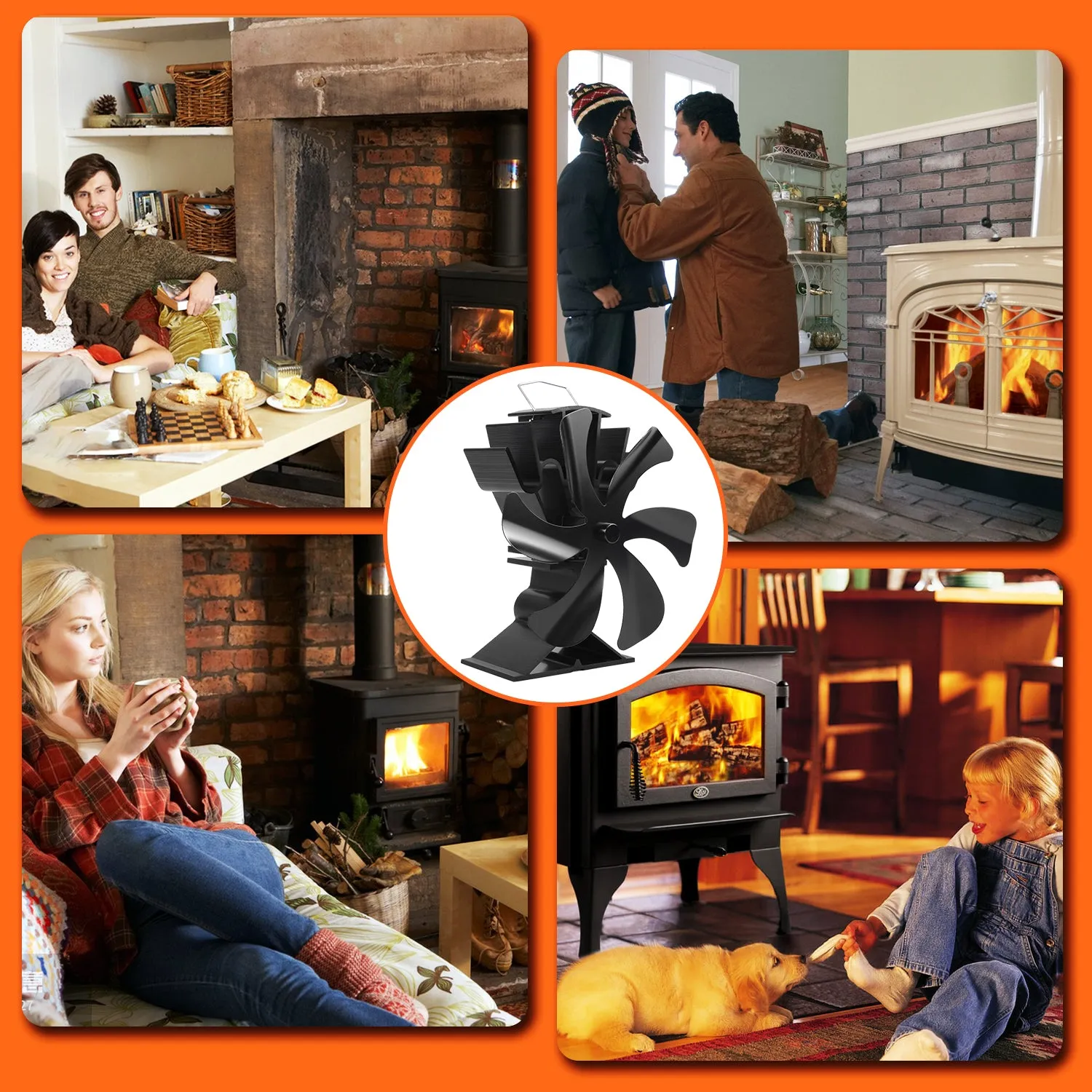 VODA Wood Burner Stove Fan Heat Powered Stove Fan with Bracket for Buddy Heater/Pellet/Wood stove/Fireplace