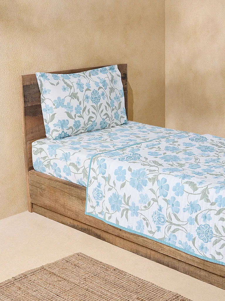 Westside Home Blue Floral Pattern Reversible Single Bed Comforter