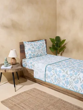 Westside Home Blue Floral Pattern Reversible Single Bed Comforter