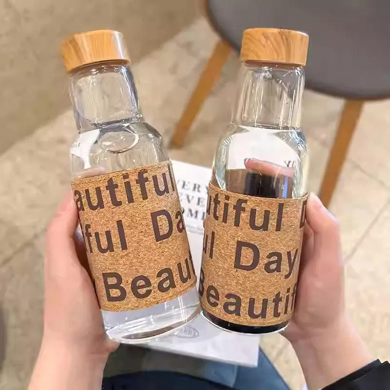 Wooden Texture High Quality Retro-Glass Material OutDoor Water Bottle