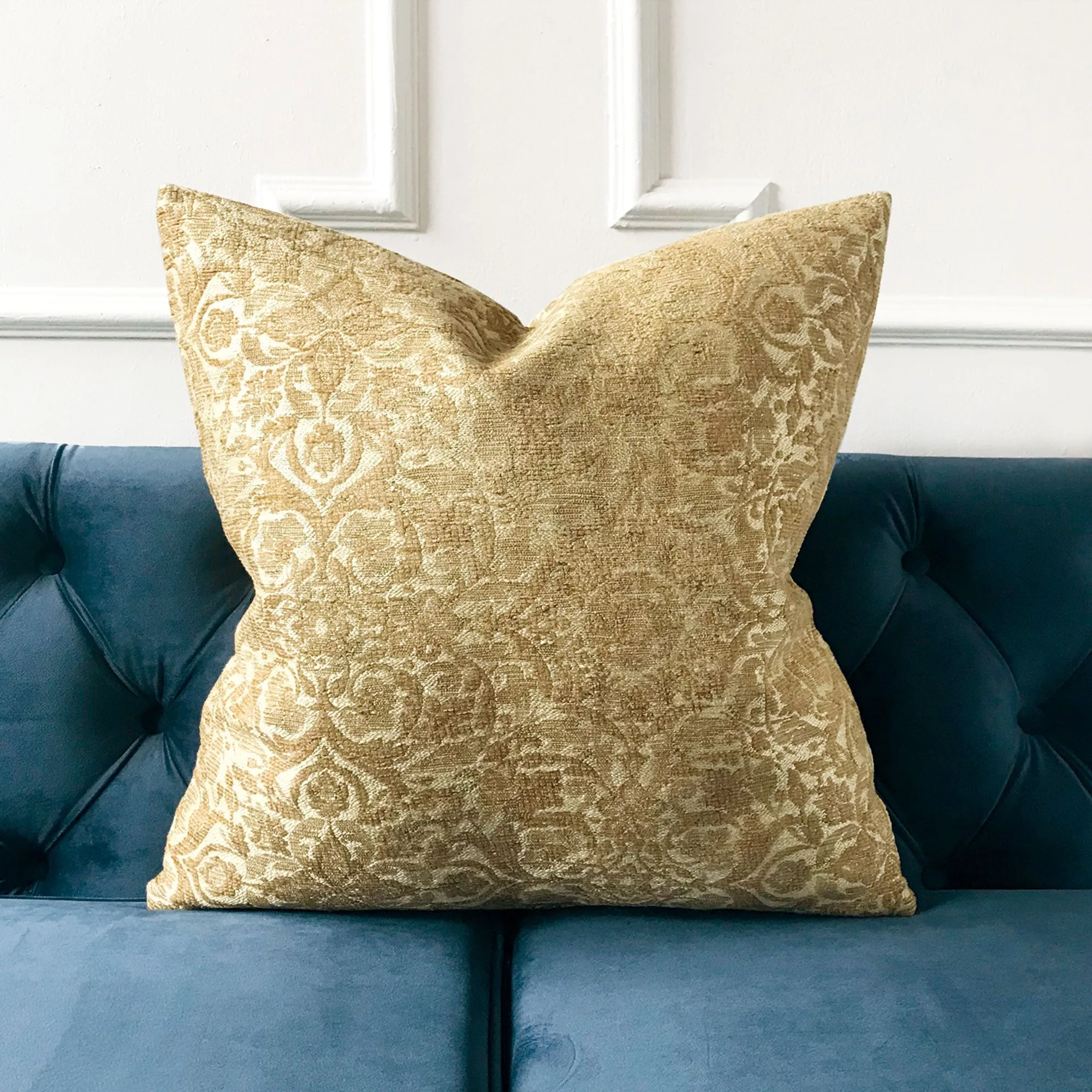 Yellow Woven Brocade Throw Pillow Cover 20x20