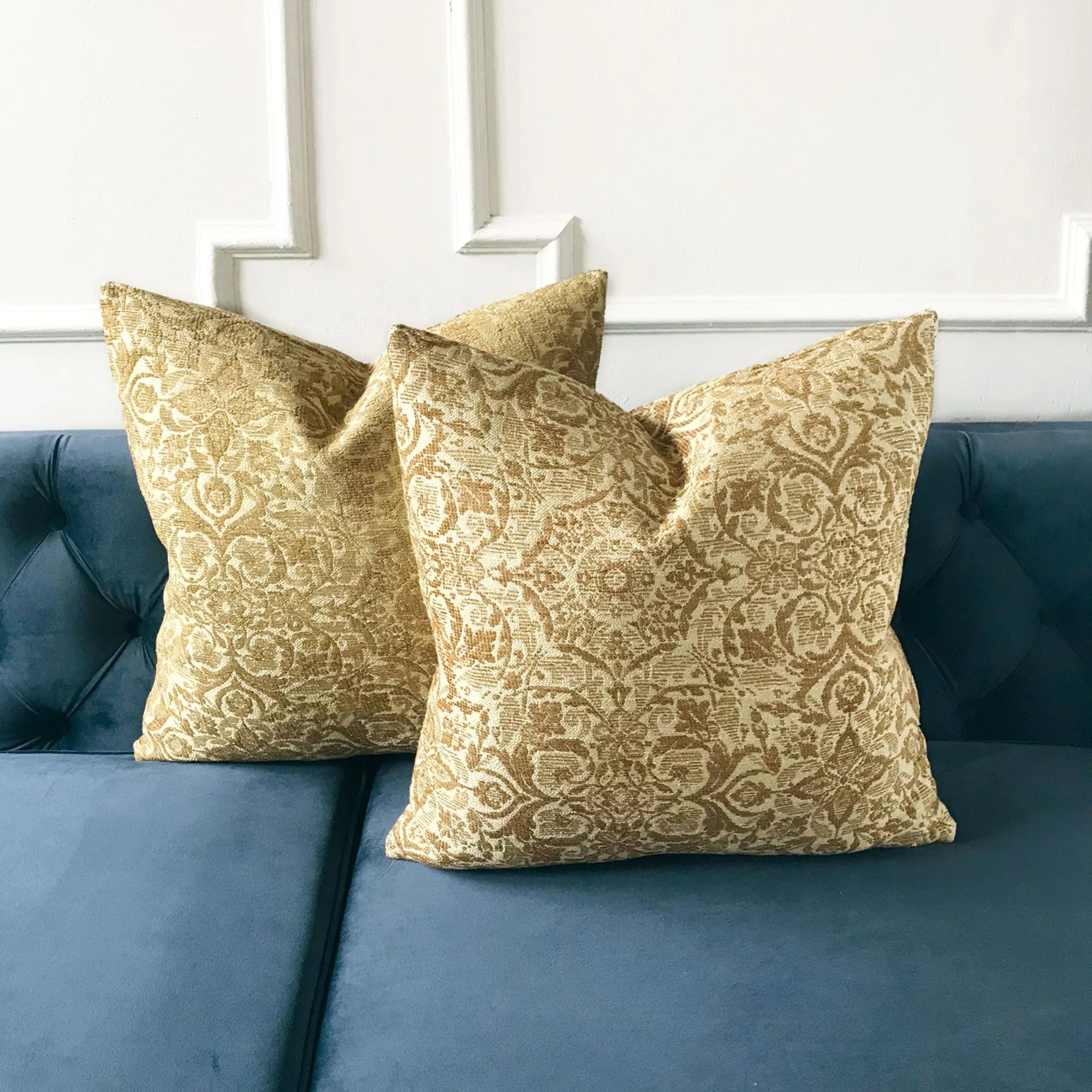 Yellow Woven Brocade Throw Pillow Cover 20x20