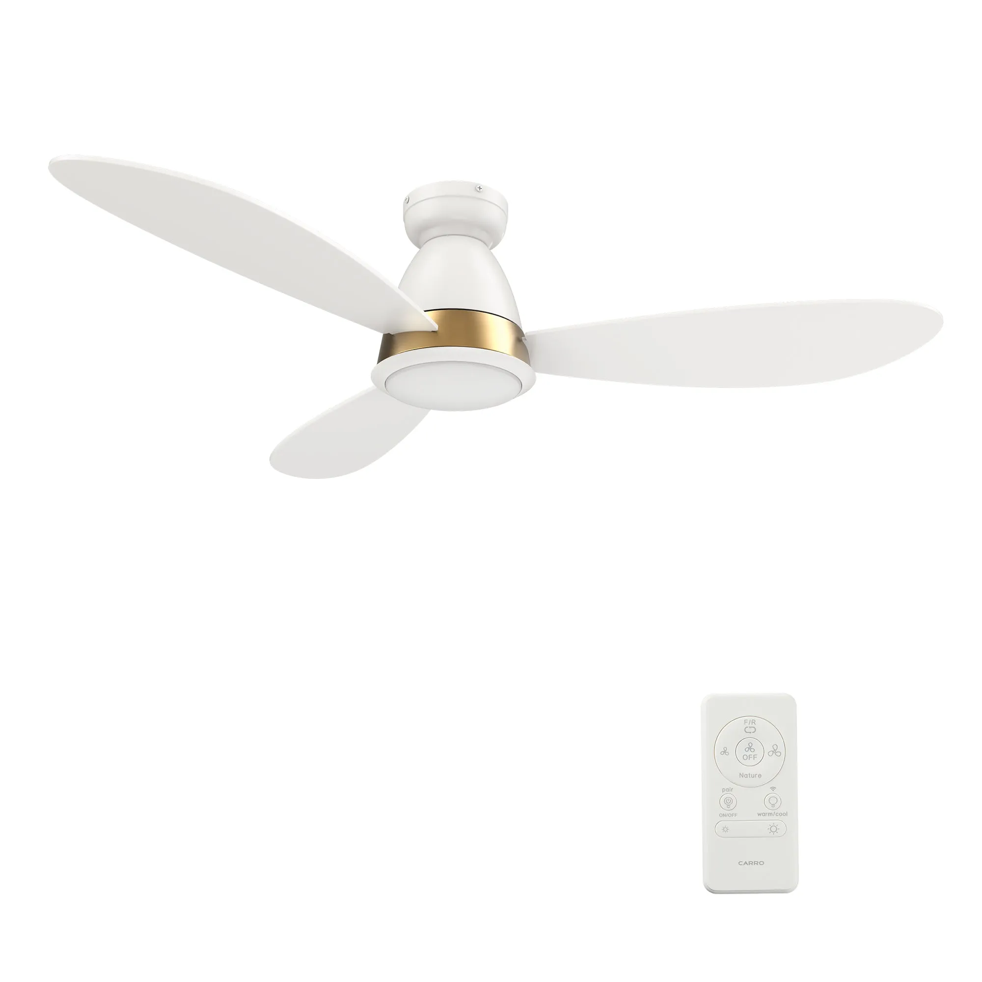 YORK 52 inch 3-Blade Flush Mount Smart Ceiling Fan with LED Light Kit & Remote Control- White/White (Gold Details)