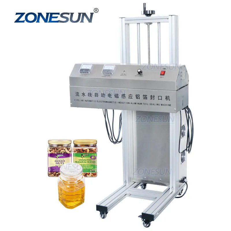 ZONESUN Automatic Plastic Bottles Cap Glass Jar Aluminium Foil Heat Continuous Induction Sealing Machine